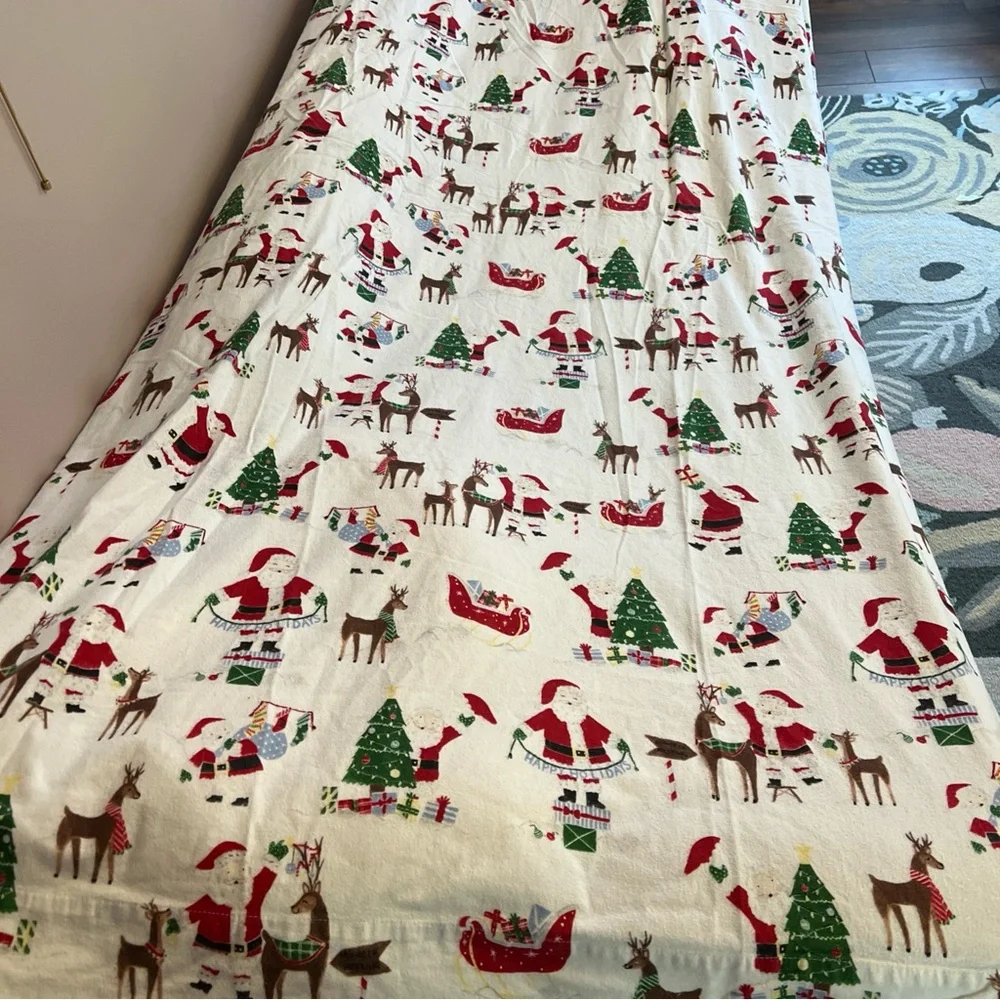 Pottery Barn Kids Flannel Heritage Santas FULL Flat Sheet 2 Pillowcases ONLY